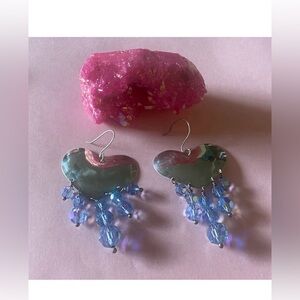 Heart Blue Aurora Borealis Crystal Bead Dangling Earrings #6561